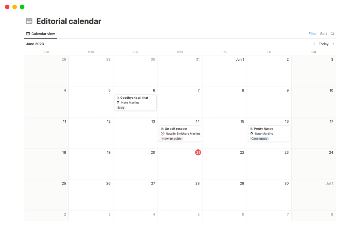 Notion Template: Editorial calendar