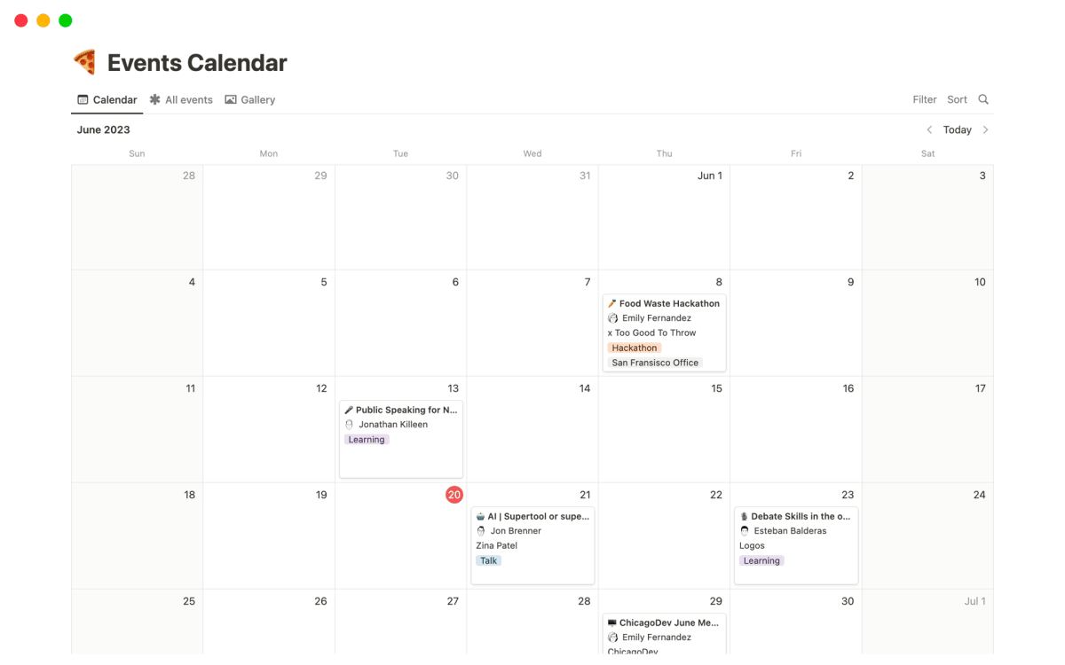 Notion Template: Events Calendar