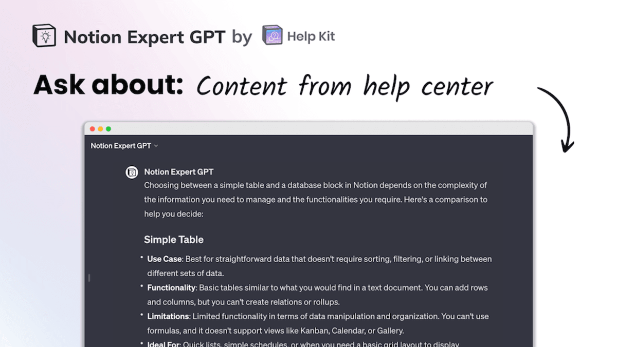 Ask about content from the Notion help center