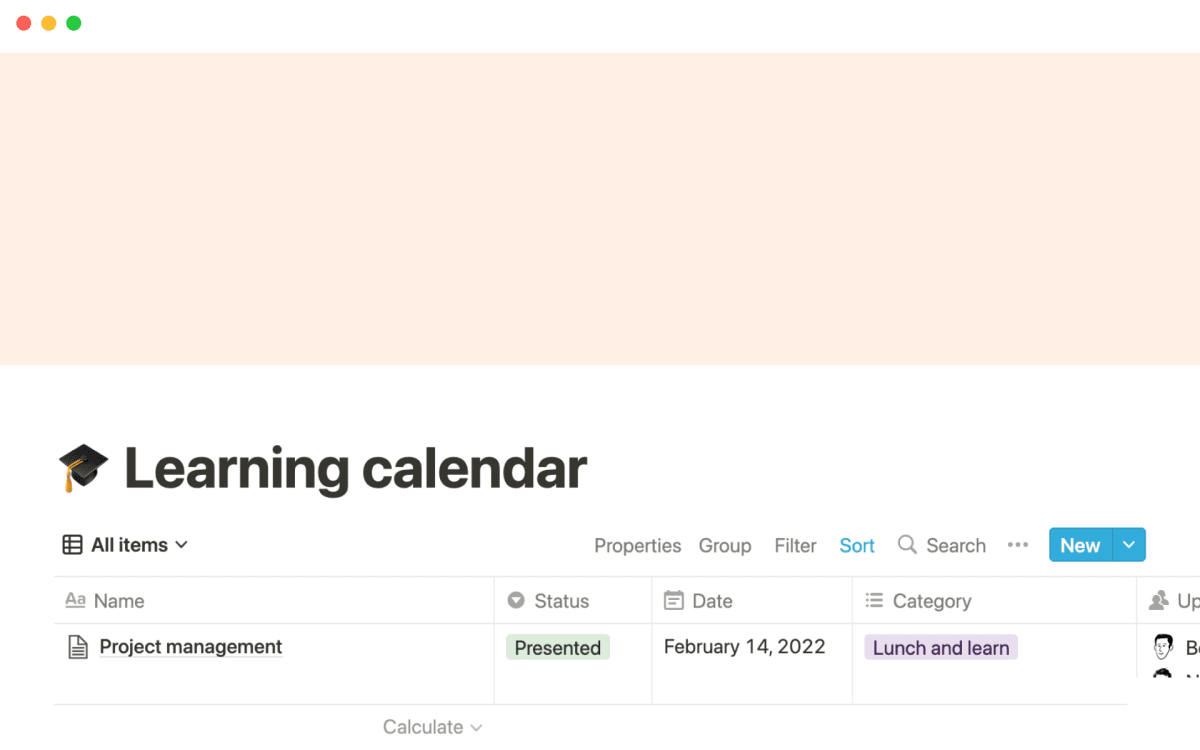 Notion Template: Learning calendar