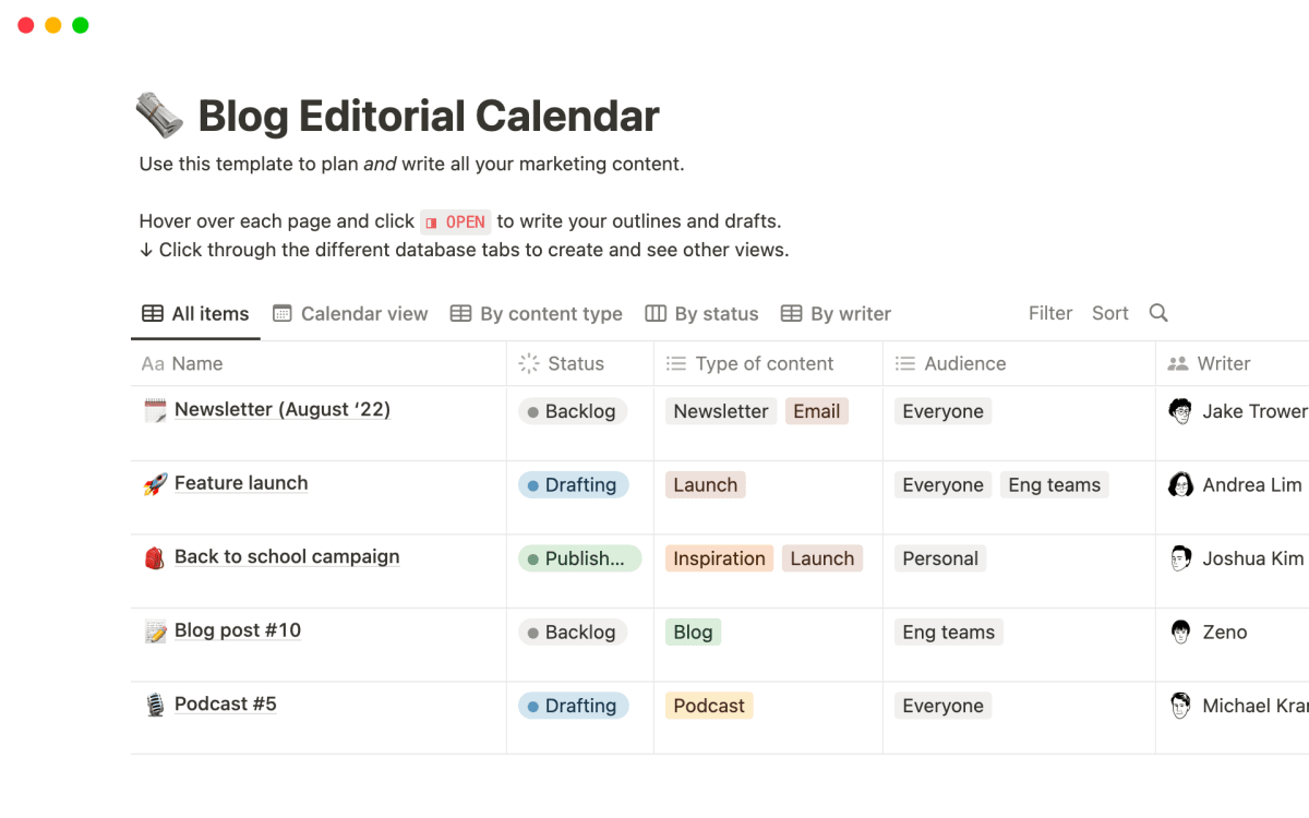 Notion Template: Blog Editorial Calendar