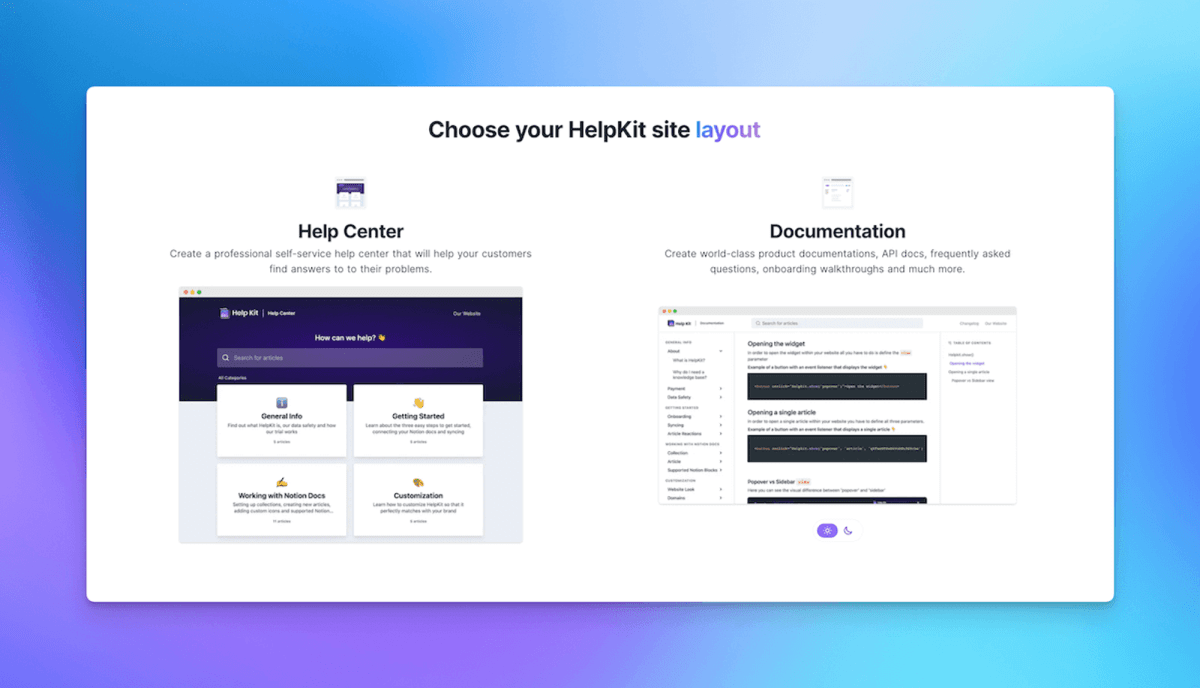 HelpKit turns your Notion pages into a professional customisable help center or documentation site